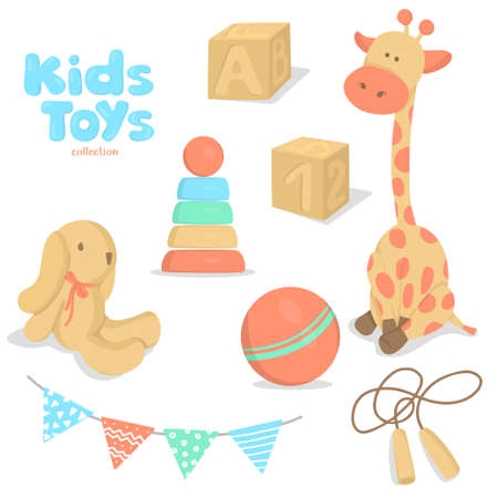 Set with childrens toys. Colorful vector illustrations.のイラスト素材