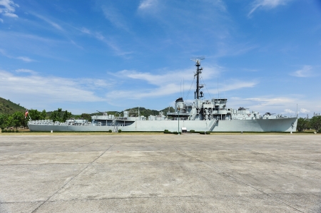 The battleship in the garden and blue skyの写真素材