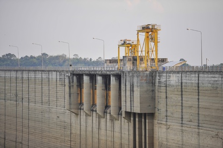 The dam construction and yellow の写真素材