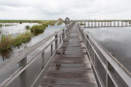 The old wooden bridge in Thailandの写真素材