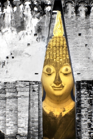 Golden monk in The wallの写真素材