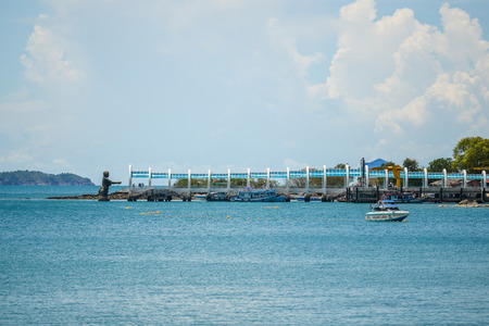 Sailing boat in open blue seaの写真素材