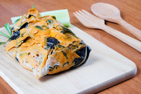 Curry steamed in banana leavesの写真素材