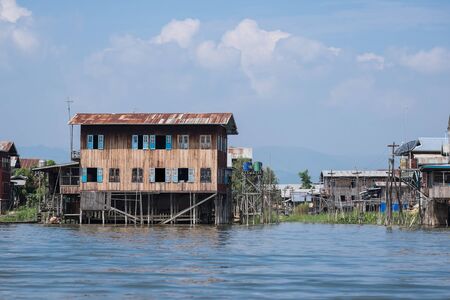Floating village at Inle Lake, Myanmarの写真素材