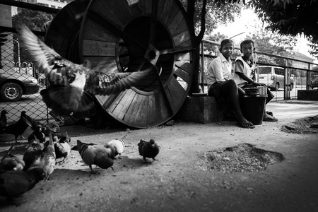 Bagan, Myanmar - OCTOBER 20: Children make money selling bird food with a smile in Bagan, Myanmar on October 20, 2014. Currently, 26% of Burma's population lives below the poverty line.のeditorial素材