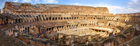 ROME - MARCH 23, 2015: Interior of The Colosseum (Coliseum) also known as the Flavian Amphitheatre on a sunny spring day. Arena and hypogeum. One of the main attractions of the city. Rome, Italy.のeditorial素材
