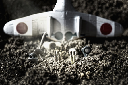 Toys simulate the plane crashed scene.の写真素材