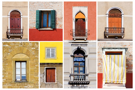 Colorful collage made of windows from Burano Venice, Italyの写真素材
