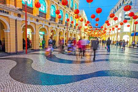 MACAU, MACAU - JANUARY 11,2016 - Senado Square nigth view of Macau. This square is the largest in Macau. Macau is a former Portuguese colony.のeditorial素材