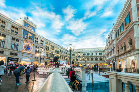 MACAU CHINA-JANUARY 11 visitor on gondola boat in Venetian Hotel The famous shopping mall luxury hotel landmark and the largest casino in the world on January 11,2016 in Macau Chinaのeditorial素材