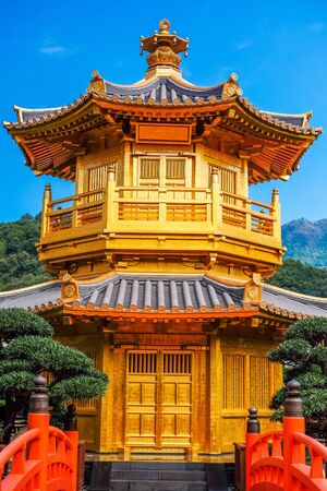 Front View The Golden Pavilion Temple in Nan Lian Gardenの写真素材