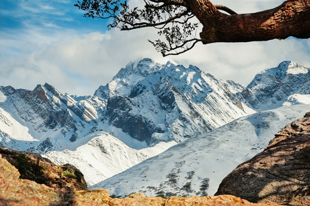 View of Snow Moutain On High Mountainの写真素材