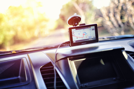 Close-up of gps navigation system In carの写真素材