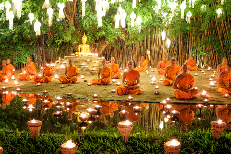 CHIANG MAI THAILAND - NOVEMBER 14 : Buddhist monks praying for the Loy Krathong festival at Wat Phan Tao on November 14, 2016 in Chiang Mai, Thailand.のeditorial素材