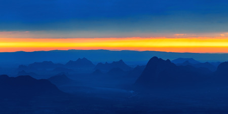 Panoramic view of morning mountain at sunrise in Phu Kradueng national park ,Loei Thailand.の写真素材