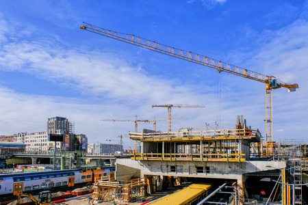 BERLIN, MARCH 26: Construction site at Berlin Warschauer Strasse Station, Warschauer Strasse station is an S-Bahn and U-Bahn station in Berlin located near Berlin Wall on March 26 2017.のeditorial素材