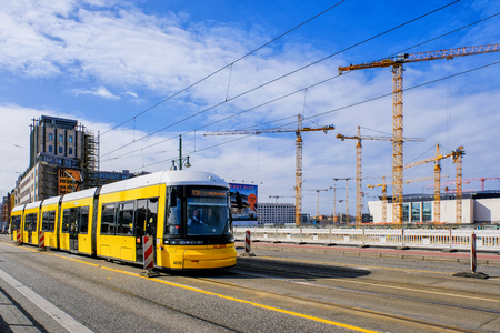 BERLIN, MARCH 26: Construction site at Berlin Warschauer Strasse Station, Warschauer Strasse station is an S-Bahn and U-Bahn station in Berlin located near Berlin Wall on March 26 2017.のeditorial素材