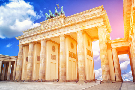 Brandenburger gate in sunlight, the famous landmark of berlin, germanyの写真素材
