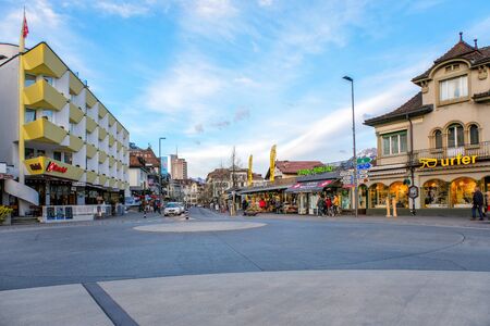 INTERLAKEN, SWITZERLAND - MARCH 29, 2017 : Scenery of Old Town of Interlaken, Switzerland.のeditorial素材
