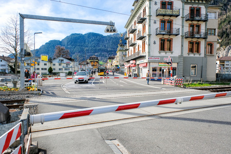 INTERLAKEN, SWITZERLAND - MARCH 29, 2017 : Scenery of Old Town of Interlaken, Switzerland.のeditorial素材