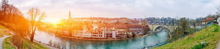 Panoramic view of Bern in sunset time at Switzerland