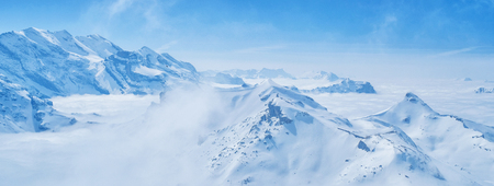 Stunning Panoramic view Snow moutain of the Swiss Skyline from Schilthorn, Switzerland