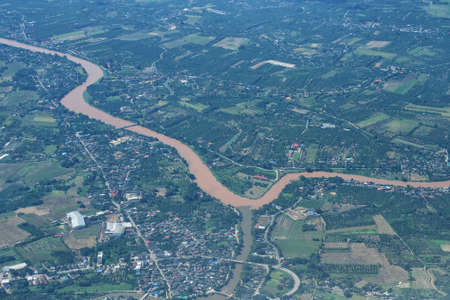 River of Thailand in top view from the plane.