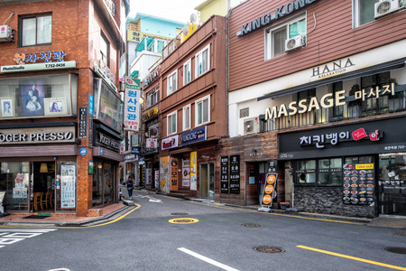 SEOUL,SOUTH KOREA - MARCH 29, 2018: Empty street near Hoehyeon Station in Seoul on 29 March 2018 in winterのeditorial素材