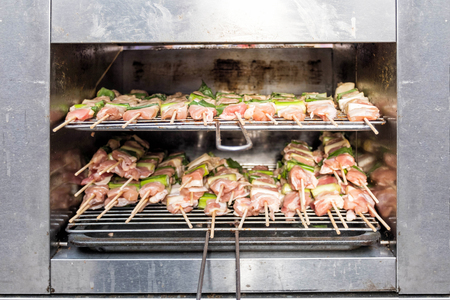 BBQ Korean food style at Myeong-dong street food, Seoul, South Koreaの写真素材