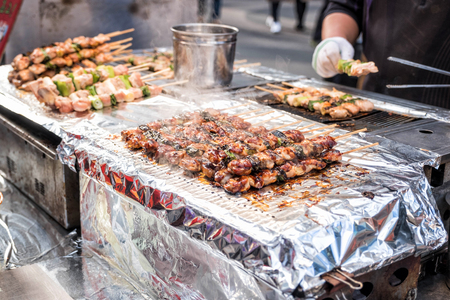 BBQ Korean food style at Myeong-dong street food, Seoul, South Koreaの写真素材