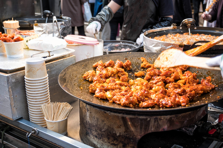 Chicken Korean food style at Myeong-dong street food, Seoul, South Koreaの写真素材
