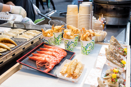 Crispy fried shrimp at Myeong-dong street food, Seoul, South Koreaの写真素材