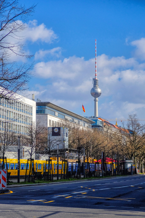 Street view of Berlin skyline with retro vintage style toned filter effect, Germanyのeditorial素材