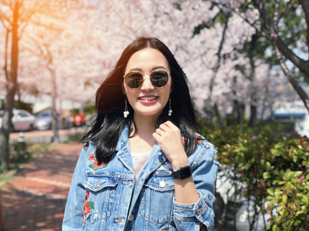 Young woman tourist in Haedong Yonggungsa Temple at Busan, South Korea.の写真素材