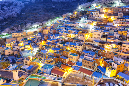 Night view of Gamcheon Culture Village, Busan, South Korea.の写真素材