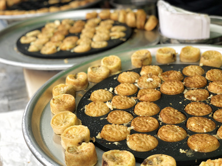 Egg bread dessert at Myeong-dong street food, Seoul, South Koreaの写真素材