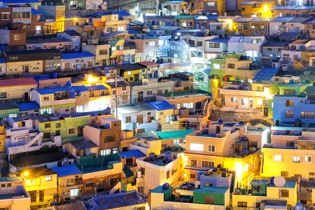 Night view of Gamcheon Culture Village, Busan, South Korea.の写真素材