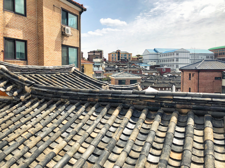 Bukchon Hanok Village in daylight at Seoul, South Korea.の写真素材