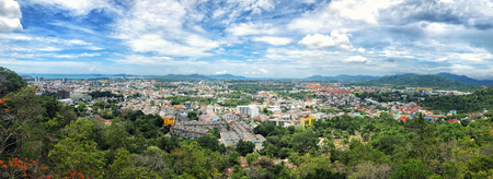 Panoramic view landscape at Khao Rang Viewpoint of Phuket city in daylight, Phuket province, Thailandの写真素材