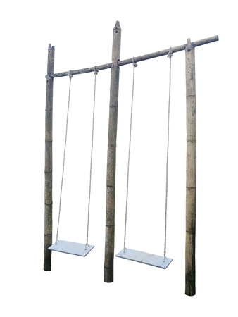 Swing bamboo wood couples isolate on white backgroundの写真素材
