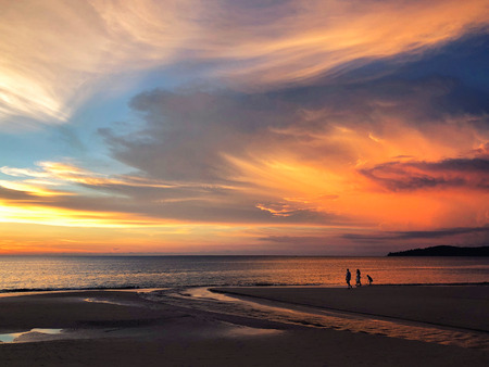 Panoramic view of sunset at Karon beach in Phuket, Thailandの写真素材