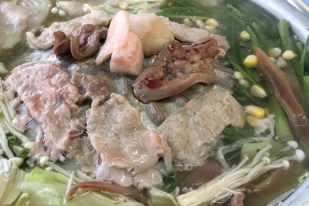 Thai barbecue buffet pork, meat, vegetableの写真素材