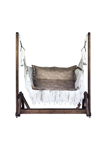 Classic outdoor chair leather swing isolalated on white blackgroundの写真素材