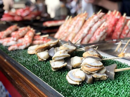 Seafood Street food in Tsukiji Fish Market, Japan.の写真素材