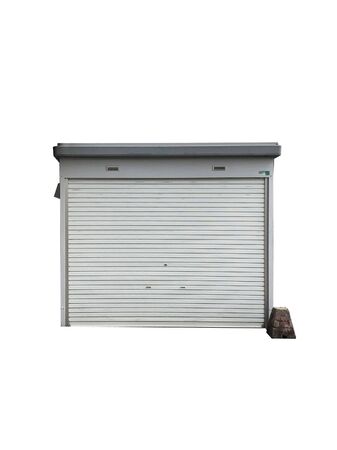 Front view of garage on white backgroundの写真素材
