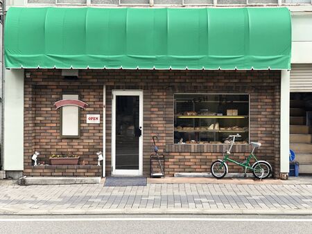 Front view of bakehouse building and bakery store, shop exteriorの写真素材