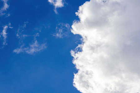Vibrant blue sky with ethereal white clouds forming a stunning, rare abstract texture. Bright sky...