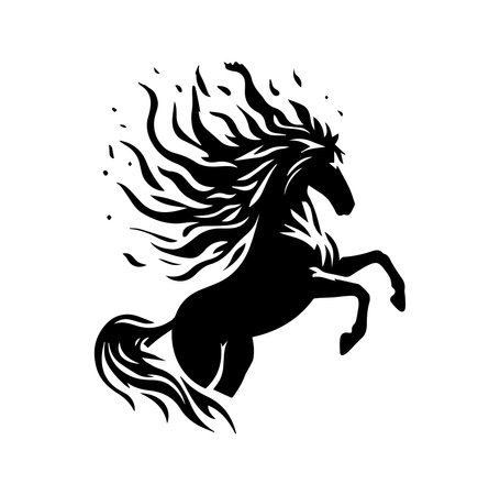 Black and white vector illustration of a galloping horse, isolated on white backgroundのイラスト素材