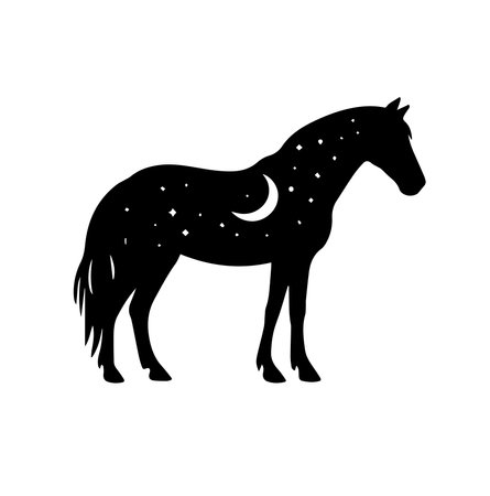 Horse silhouette on white background. Vector illustration in flat style.のイラスト素材