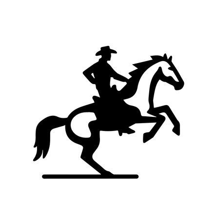 Cowboy riding a horse. Black silhouette on a white background.のイラスト素材